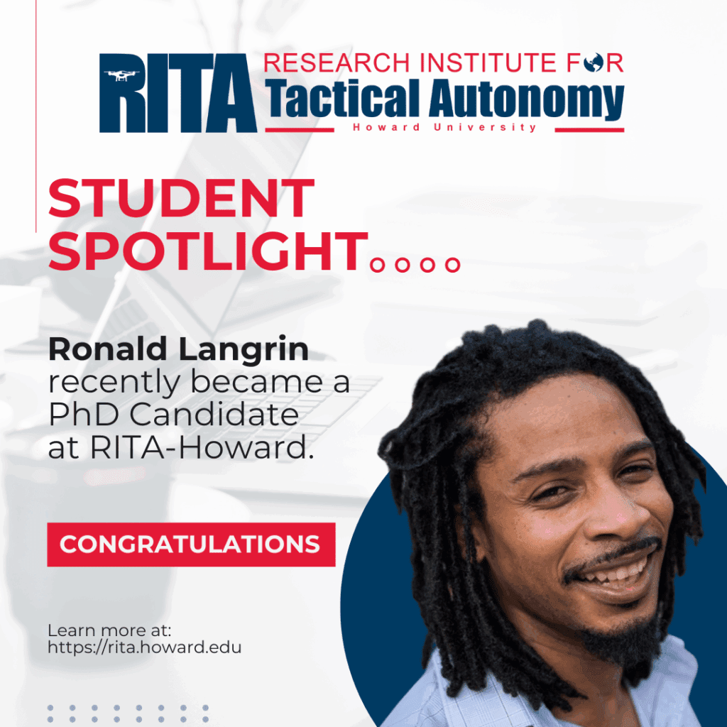 Graphic spotlighting the PHD candidate of Ronald Langrin